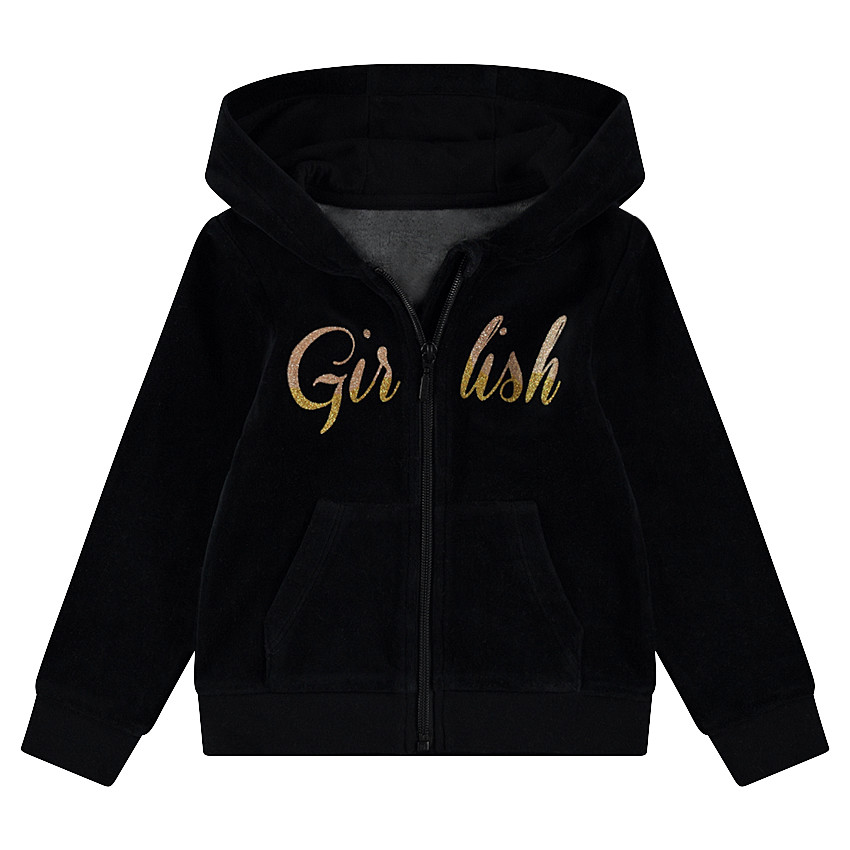 Gilet en velours à capuche avec mot pailleté 