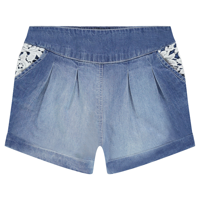 Short en chambray et dentelle 