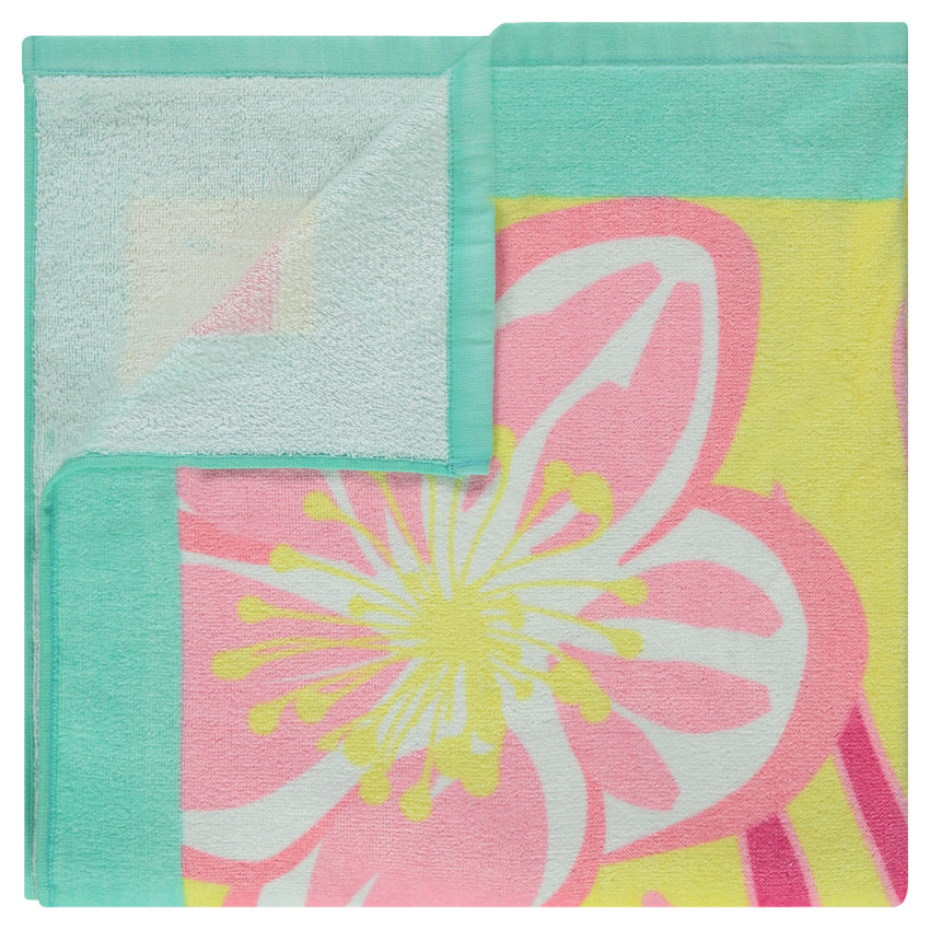 Serviette de plage en velours éponge avec imprimé végétal 