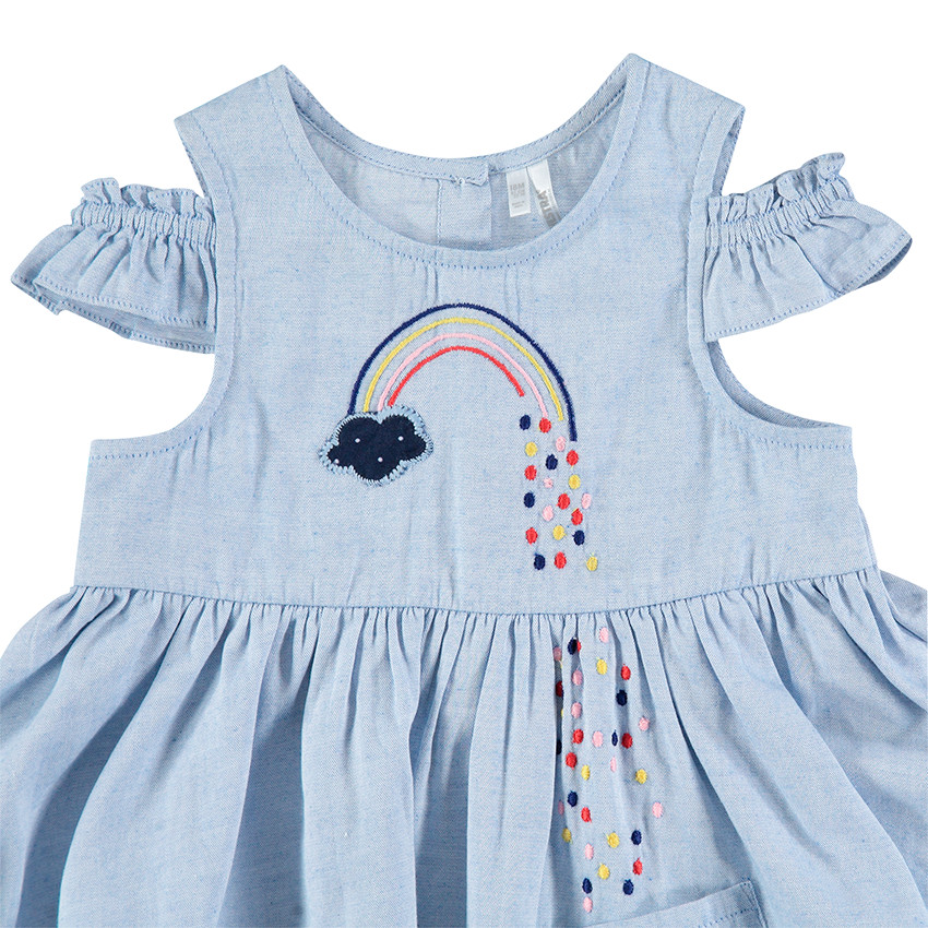 Robe à épaules ajourées avec arc-en-ciel brodé et poche 