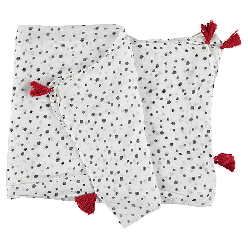 Chèche à pois et pompons rouges 