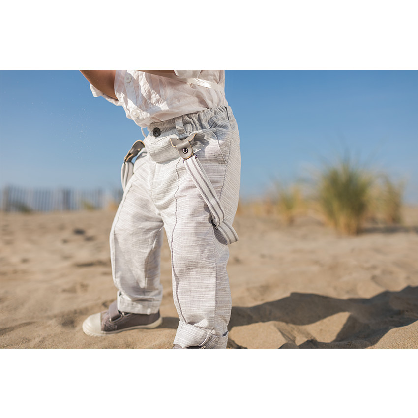 Pantalon en coton rayé avec bretelles amovibles 