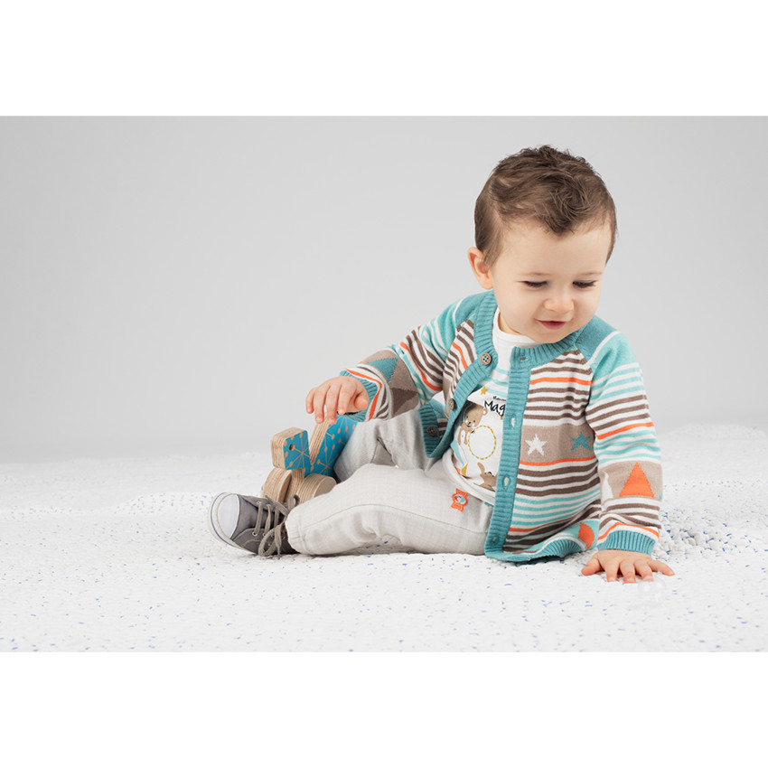 Ensemble tee-shirt manches longues avec animaux printé et pantalon uni 