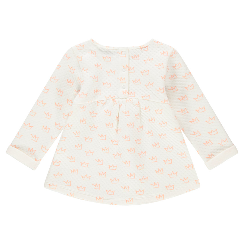 Tunique manches longues en coton gaufré avec couronnes printées all-over 