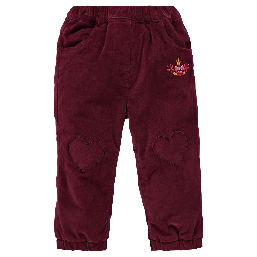 Pantalon en velours doublé polaire avec coeurs patchés 