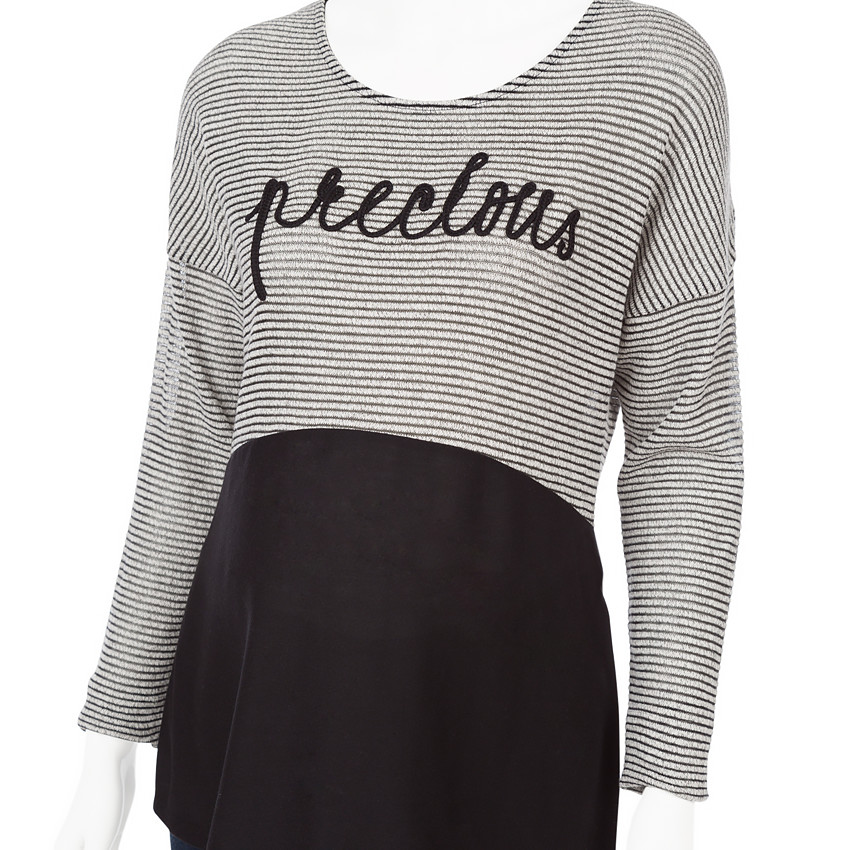 Sweat de grossesse rayé et uni bi-matière avec message  