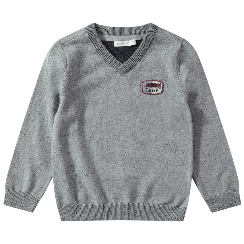 Pull en tricot chiné avec badge sur la poitrine 