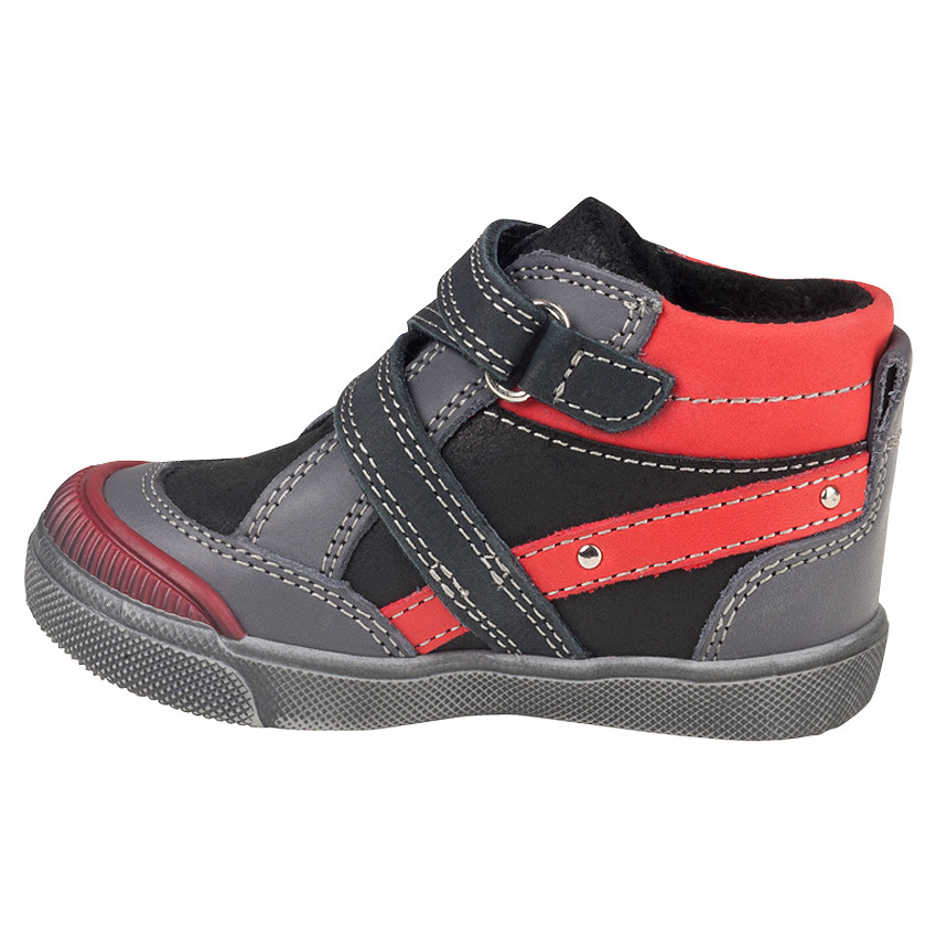 Bottillons en cuir avec scratch et empiècements contrastés 