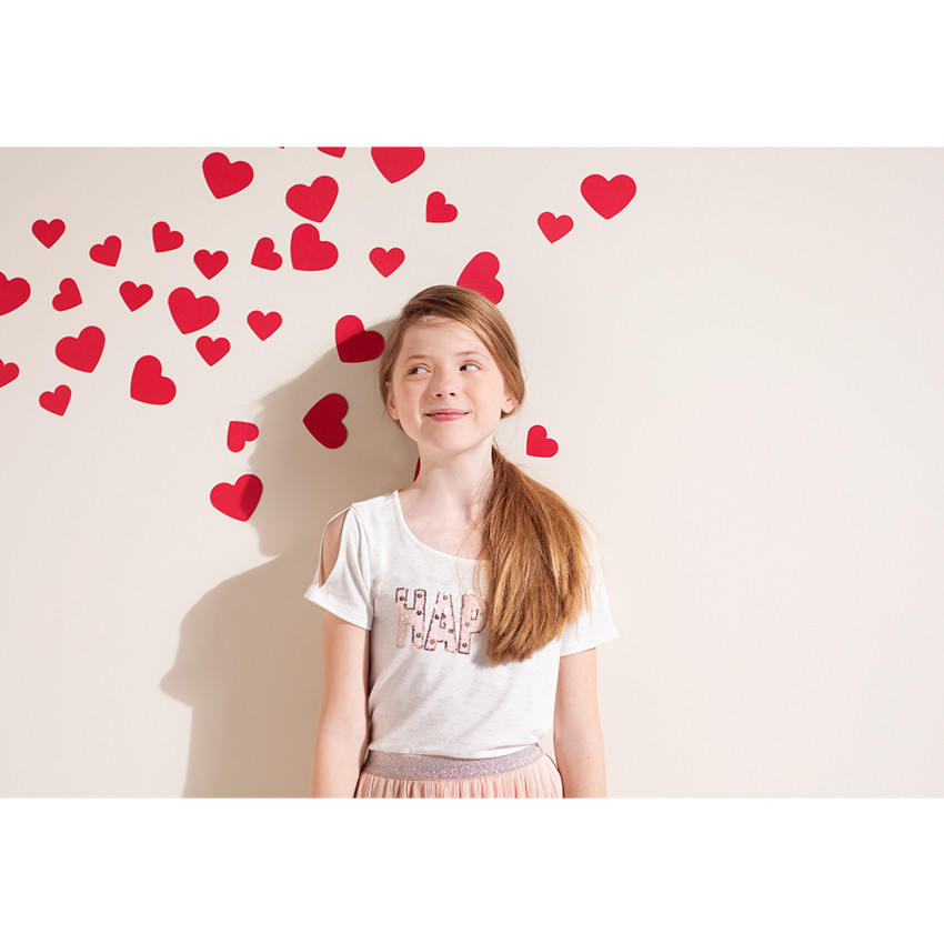 Junior - Tee-shirt manches courtes en jersey slub avec inscription en sequins 