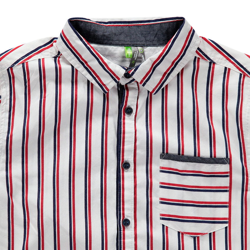 Junior - Chemise manches courtes à rayures verticales et poche 