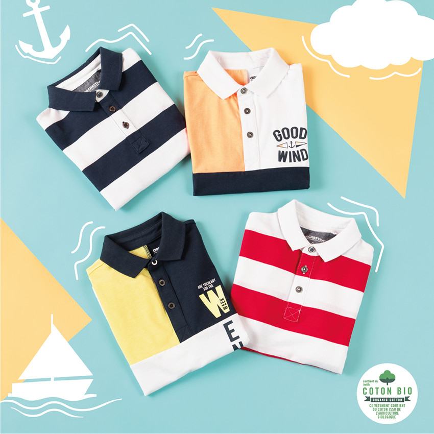 Polo manches courtes rayé en coton bio 