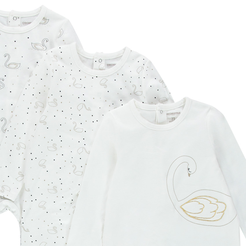 Lot de 3 dors-bien en jersey pour bébé fille imprimés cygnes 