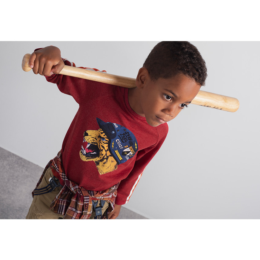 Tee-shirt manches longues en jersey avec bandes et tigre printé 