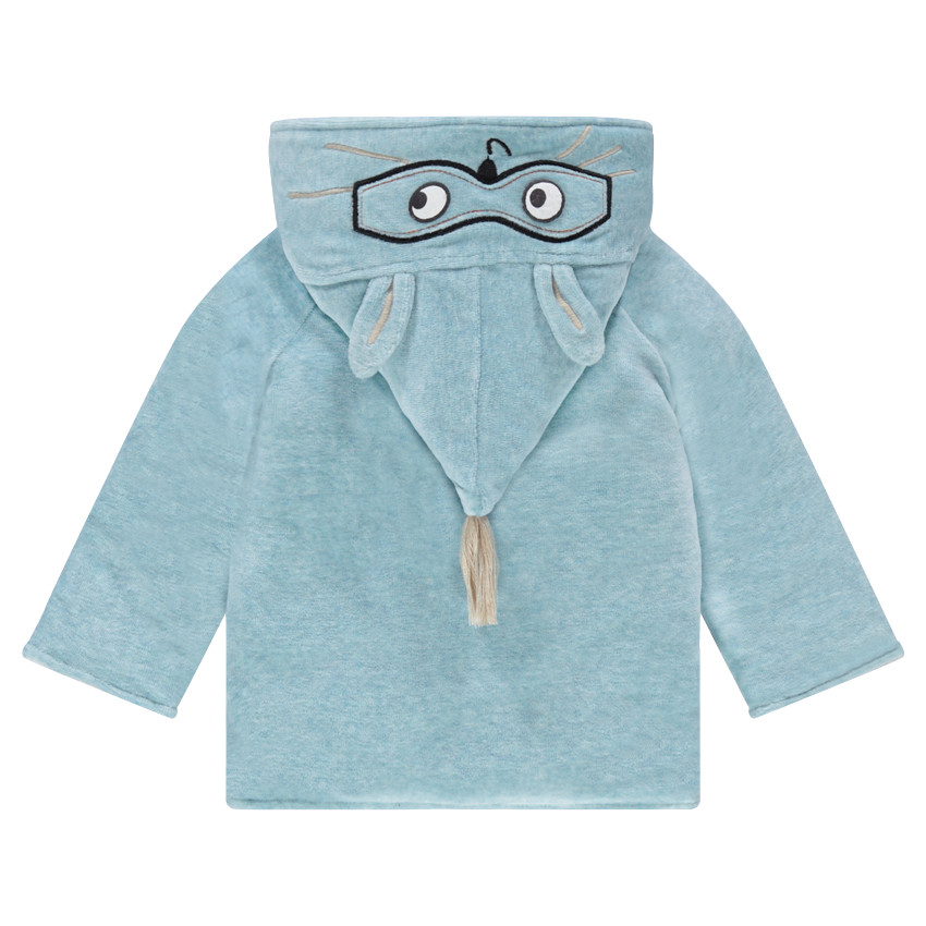 Veste en velours avec capuche en pointe et animal brodé 