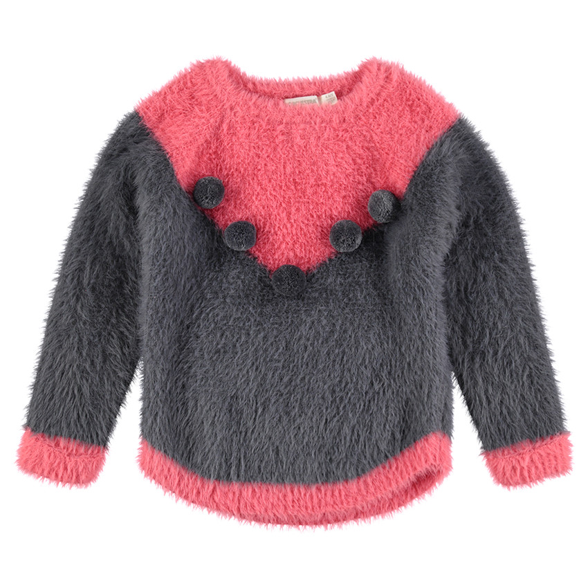 Pull en tricot poil bicolore avec pompons 