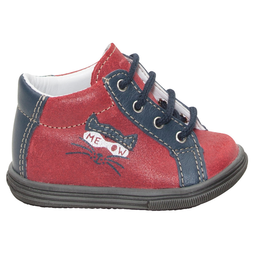 Bottillons en cuir à lacets avec chat printé 