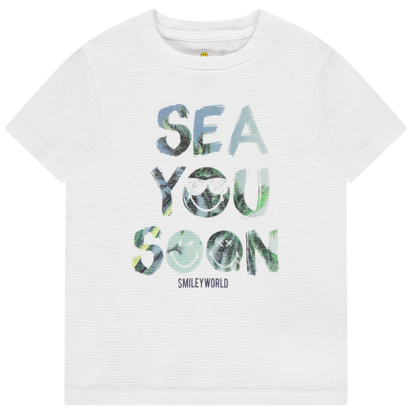 T-shirt manches courtes en maille fantaisie à message printé 