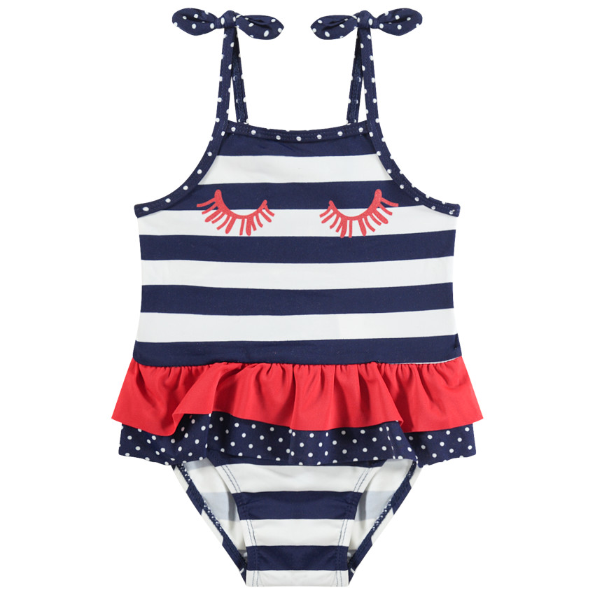 Maillot de bain rayé avec volants et yeux printés 