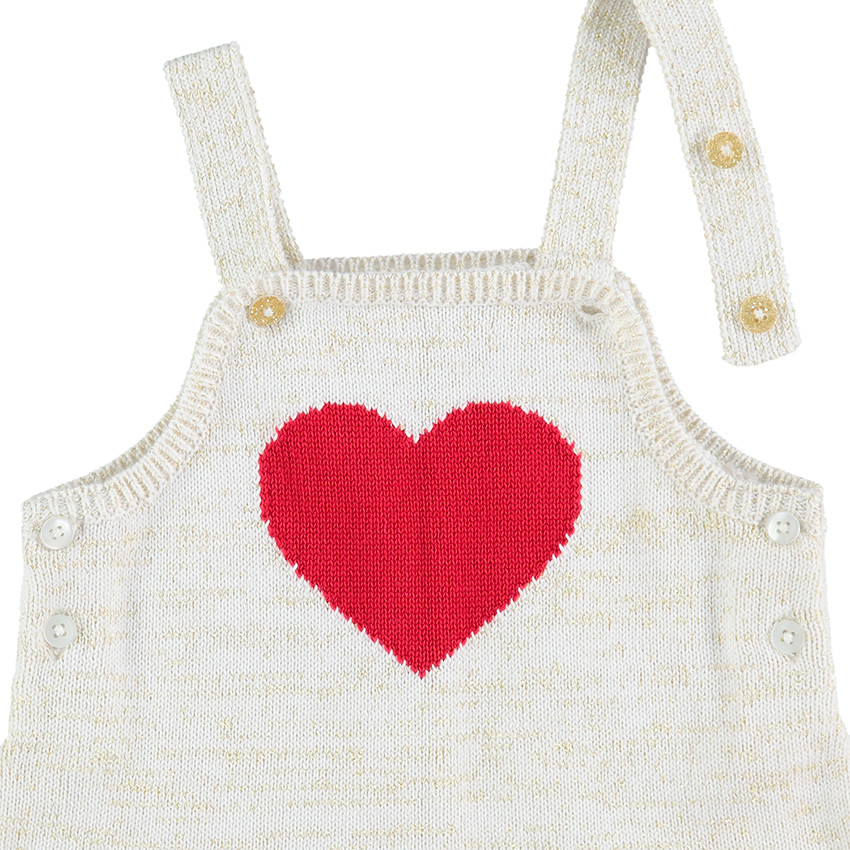 Robe salopette en tricot avec coeur rouge en jacquard 