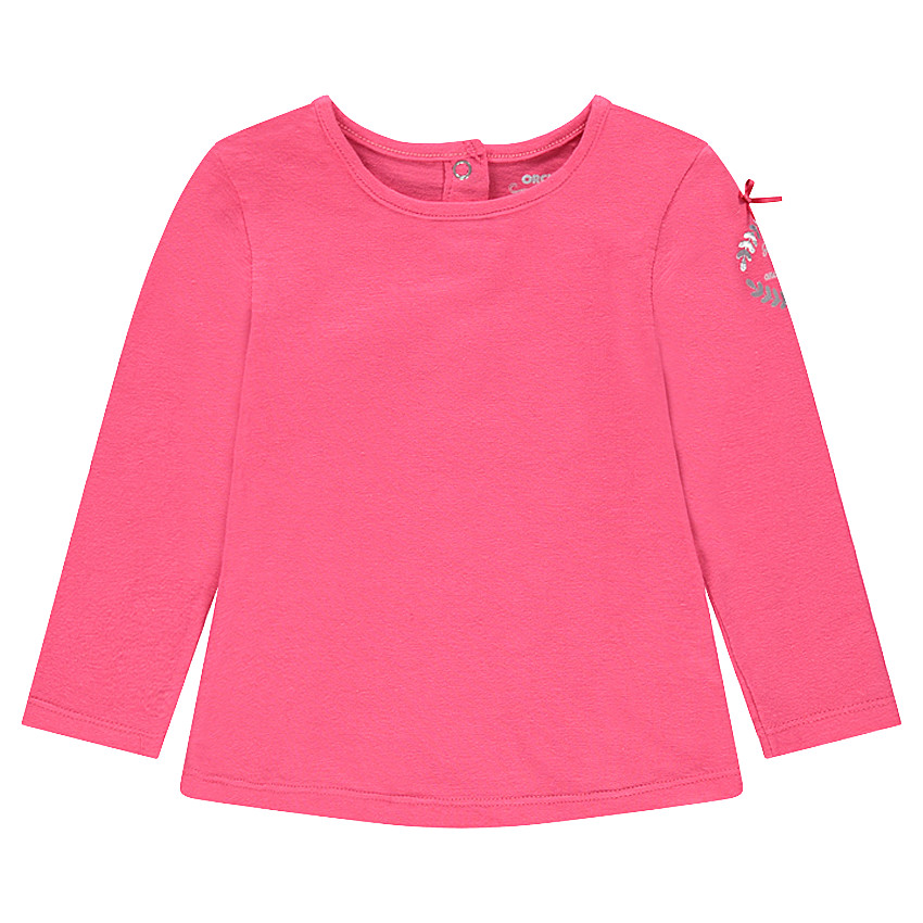 Tee-shirt manches longues rose avec print et noeud 