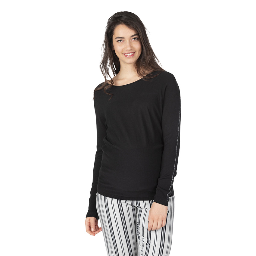 Pull fin de grossesse avec passepoils brillants 