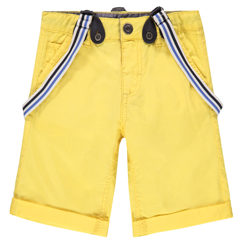 Bermuda jaune avec bretelles rayées amovibles  