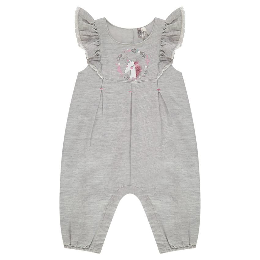 Combinaison longue en coton chiné à manches volantées 