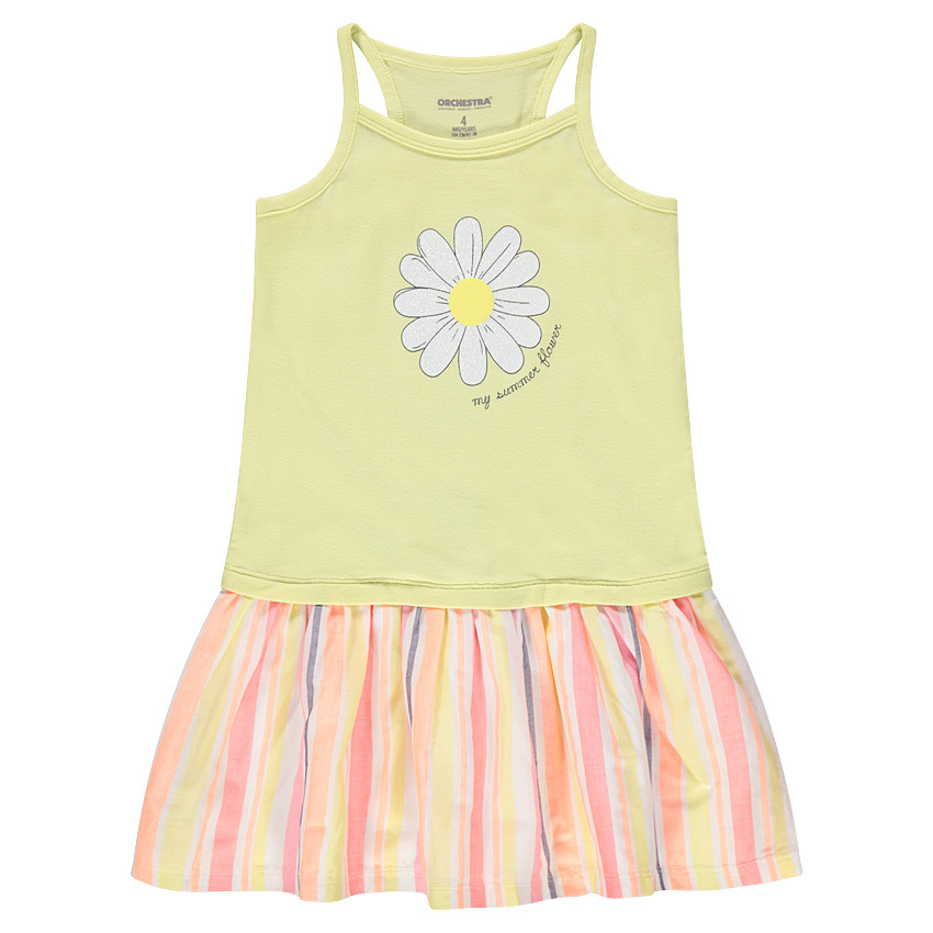 Robe effet 2 en 1 avec fleur printée et bas rayé 