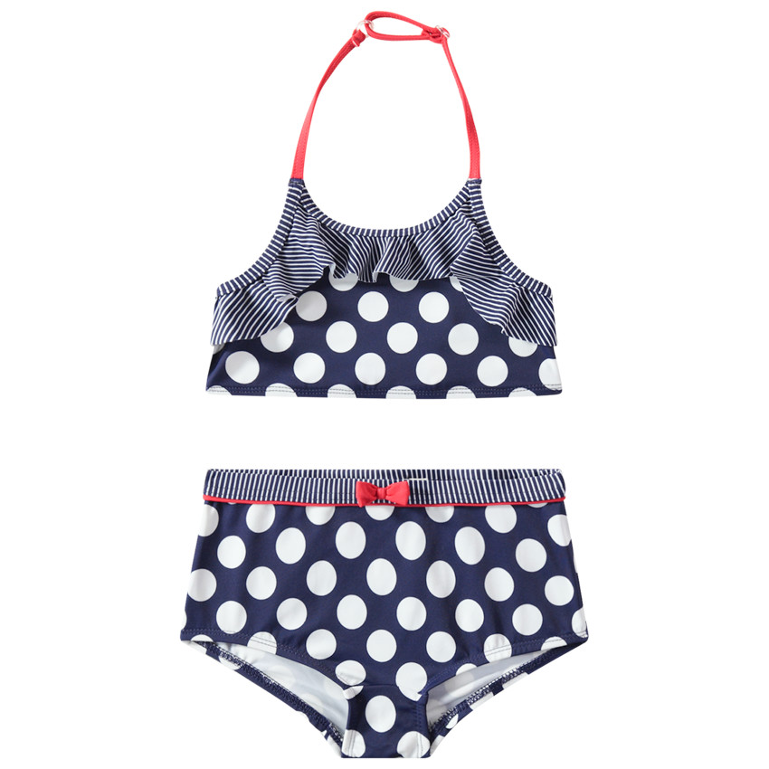 Maillot de bain 2 pièces à pois all-over et détails rayés 