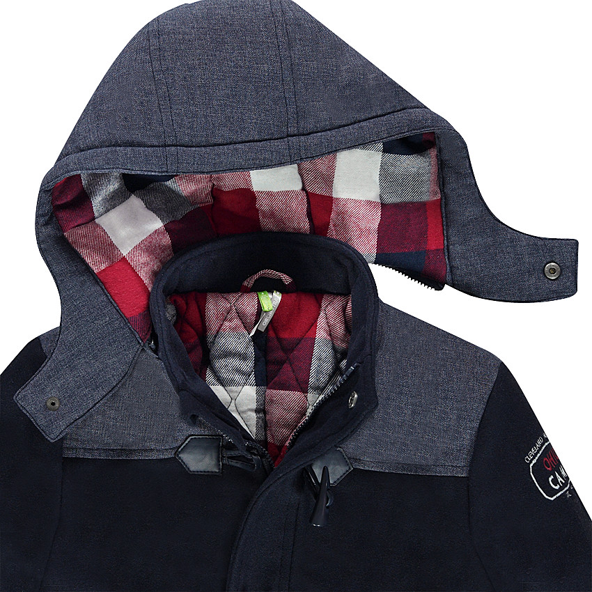 Duffle coat en drap de laine doublé flanelle avec capuche amovible 