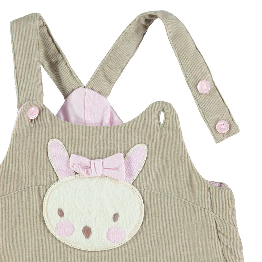 Ensemble salopette en velours côtelé avec tee-shirt imprimé lapins 