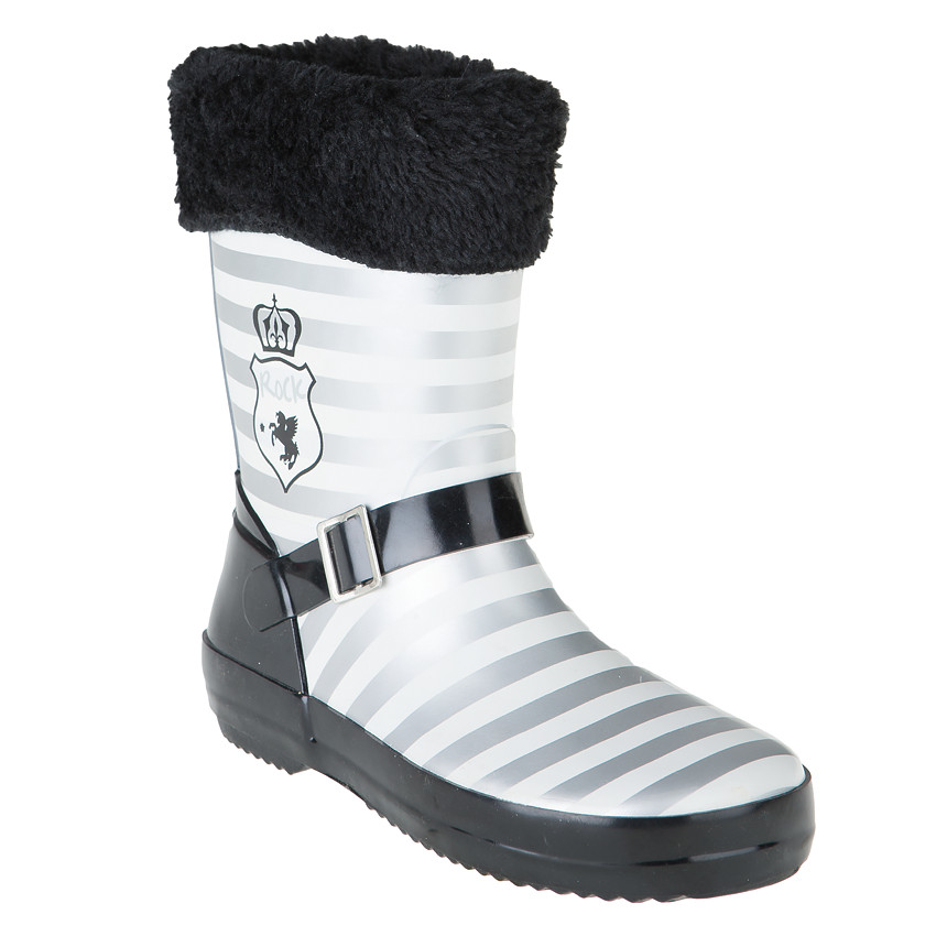 Bottes de pluie rayées avec fausse fourrure 