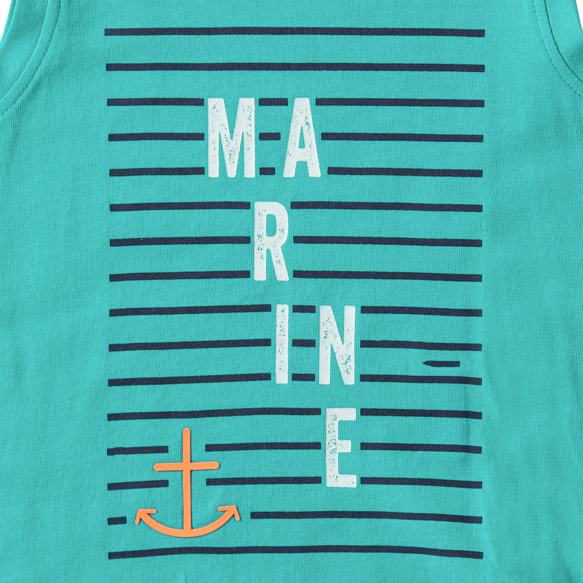 Débardeur en coton avec motif fantaisie sur fond rayé 