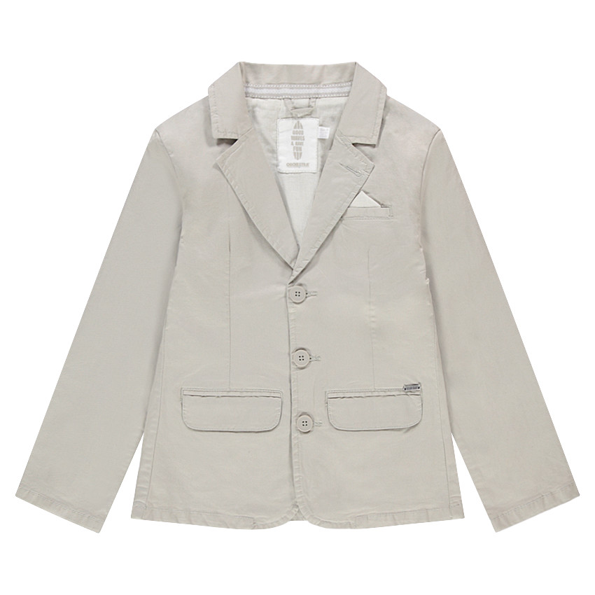 Junior - Blazer de cérémonie uni en coton avec doublure rayée 