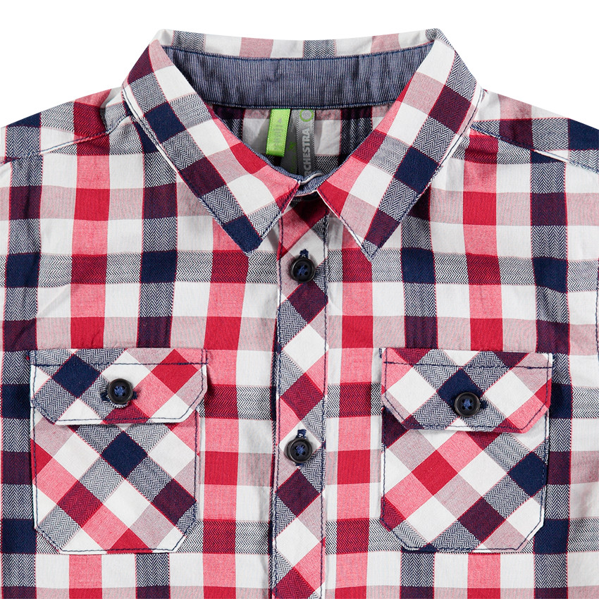 Chemise manches longues à carreaux contrastés avec poches 