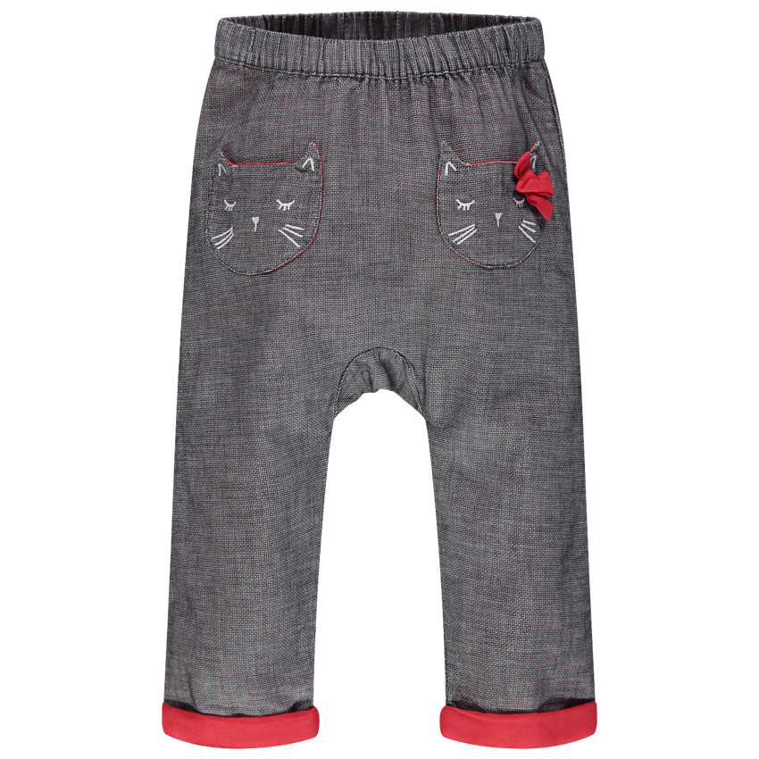 Pantalon en maille fantaisie à poches forme chat et noeud 