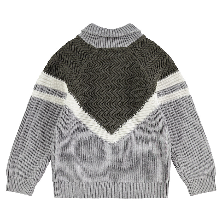Pull en tricot avec bandes en jacquard et badge ours 