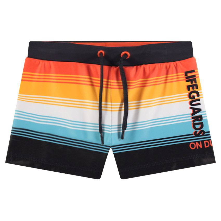 Boxer de bain avec larges bandes contrastées et inscriptions printées 
