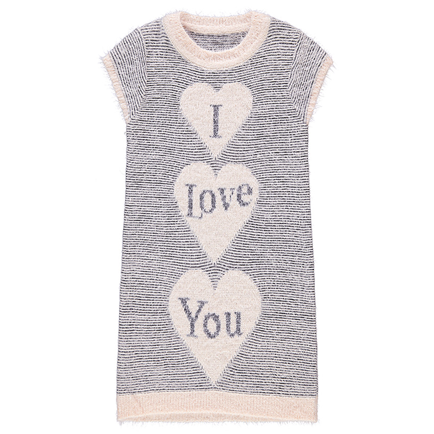 Junior - Robe en tricot avec coeurs en jacquard et fines rayures 