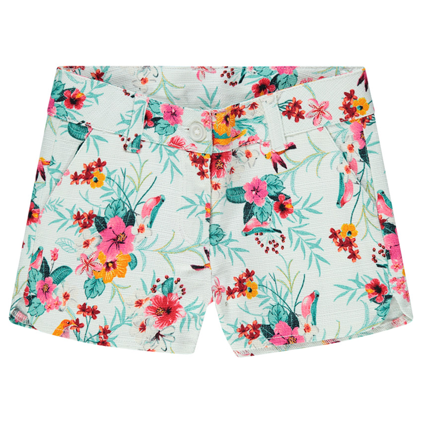 Short en coton natté avec fleurs imprimées esprit tropical 