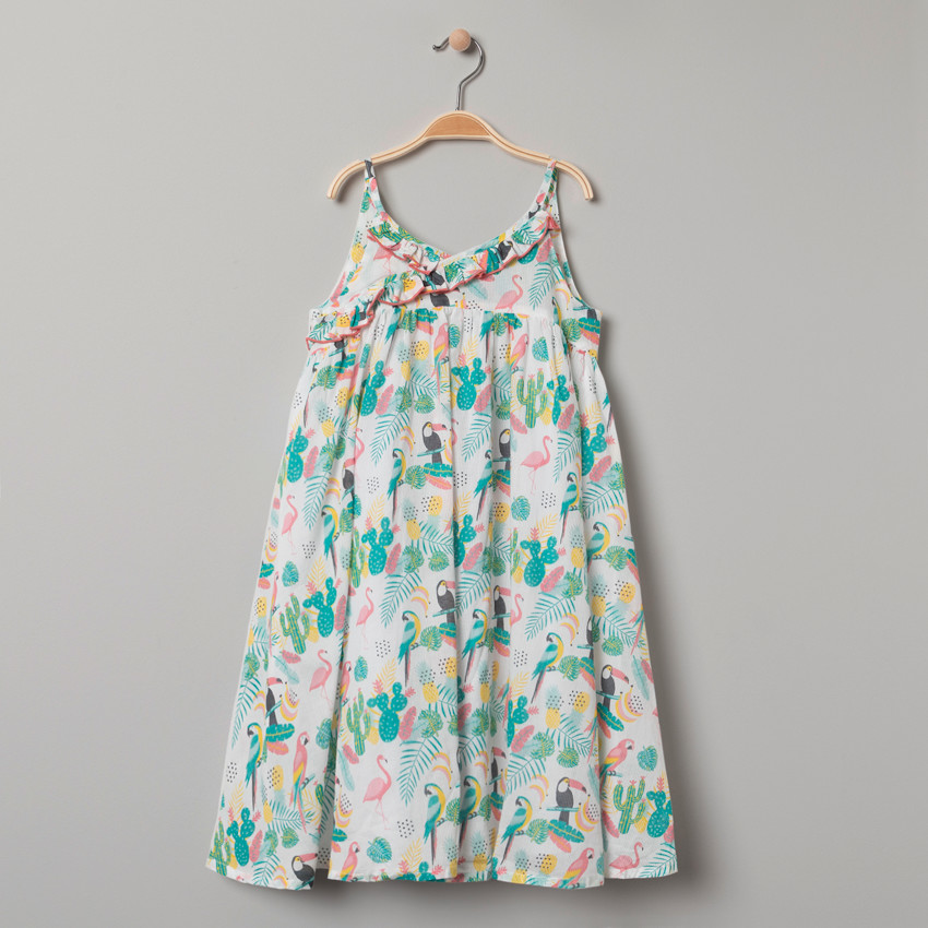 Robe à fines bretelles et imprimé tropical all-over 