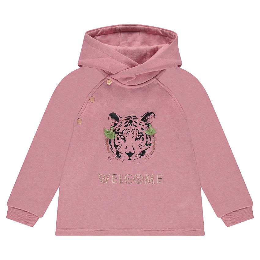 Sweat à capuche en molleton avec tigre printé et inscription brodée 