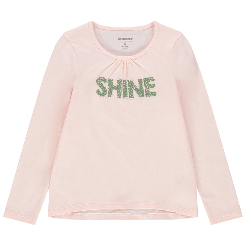 T-shirt manches longues uni à print brillant 