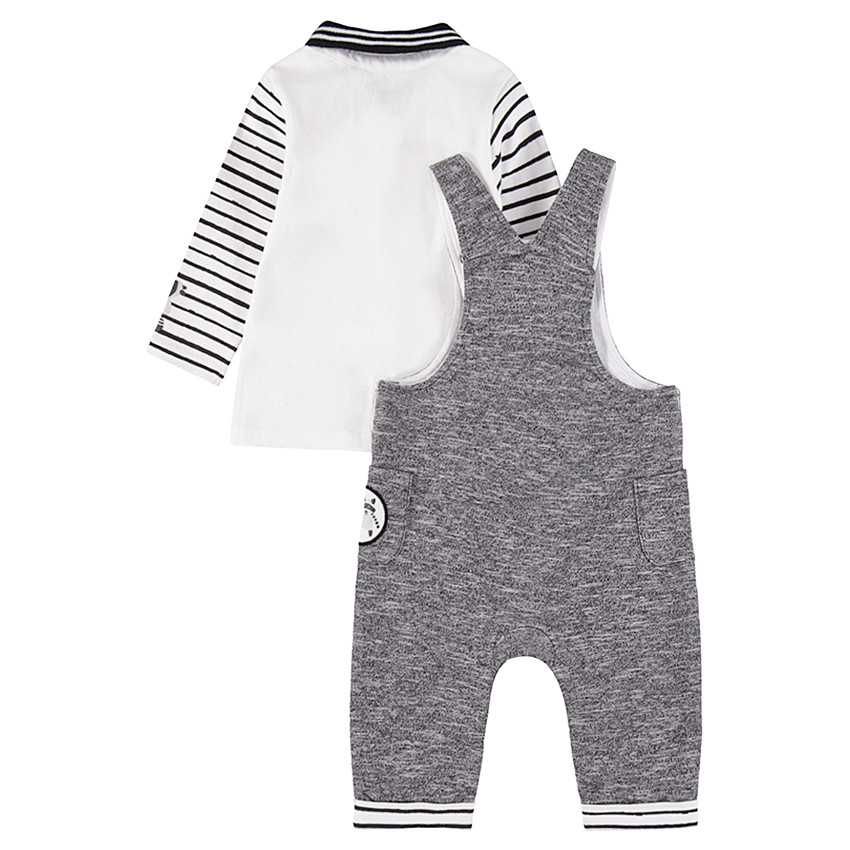 Ensemble polo manches longues avec badge et salopette chinée à poches 