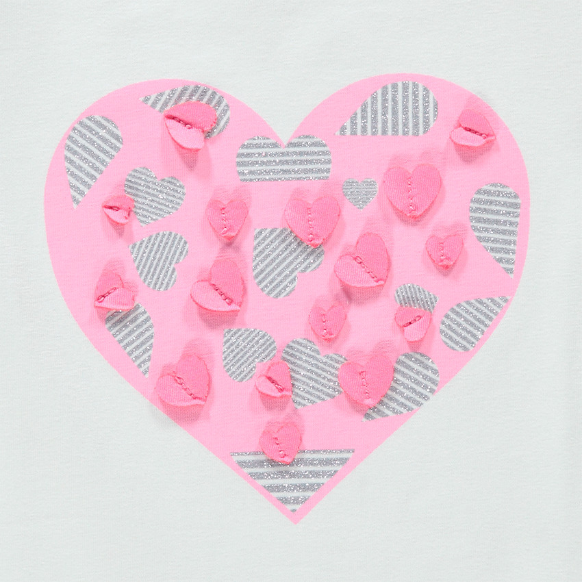 Tee-shirt manches courtes en jersey avec coeur printé et paillettes 