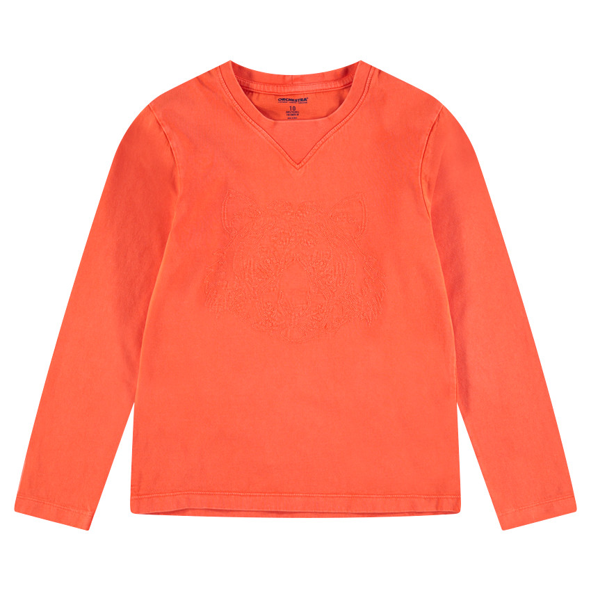 Junior - Tee-shirt manches longues en jersey avec tigre brodé sur le devant 