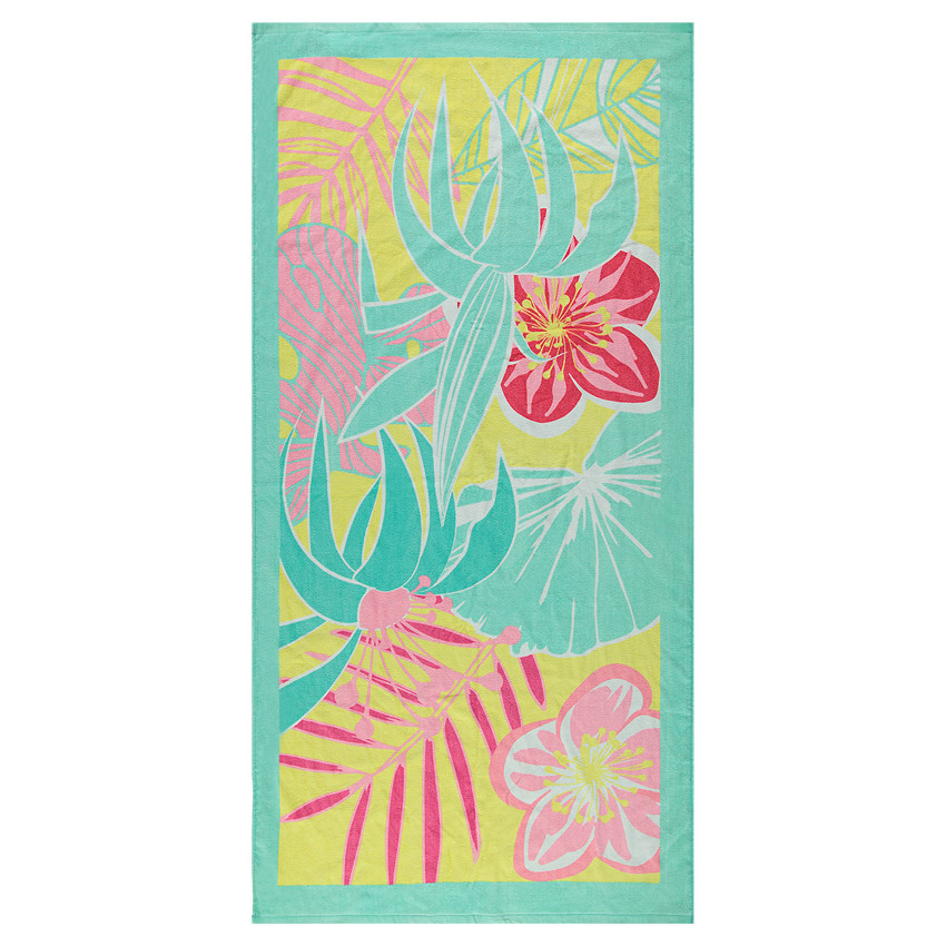 Serviette de plage en velours éponge avec imprimé végétal 