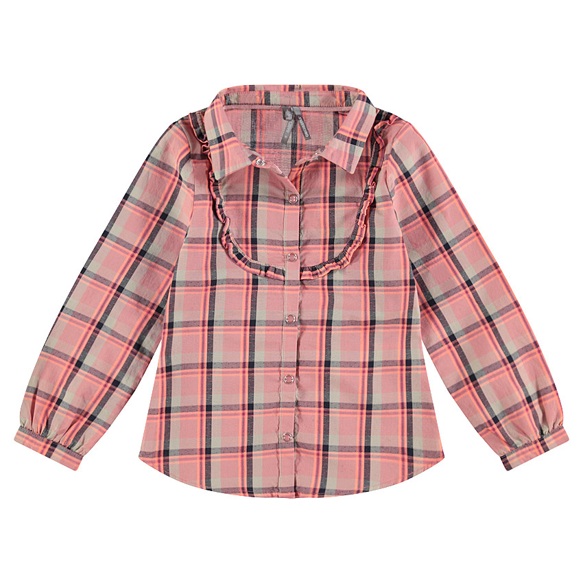 Chemise manches longues à carreaux avec découpe volantée 