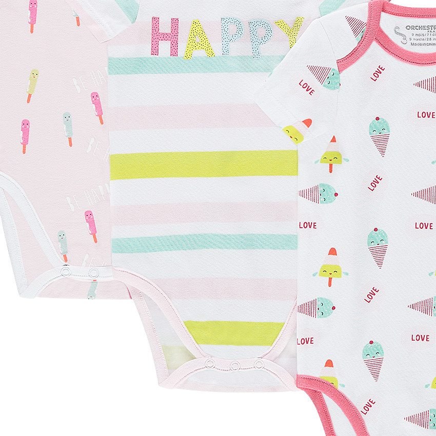 Lot de 7 bodies manches courtes en jersey avec glaces printées 