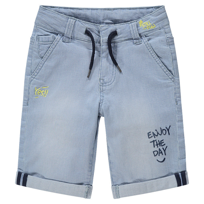 Bermuda à fines rayures effet used et broderies 